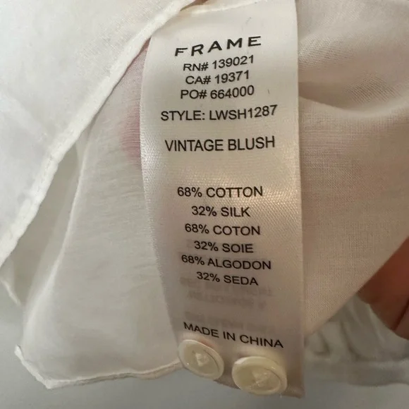 Frame Vintage Blush Off-White Semi-Sheer Cotton/Silk Blouse - Picture 6 of 6